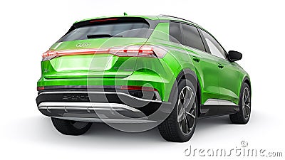 Berlin. Germany. March 11, 2024. Audi Q4 e-tron 2022. Light green modern electric SUV on a white background. A new Cartoon Illustration