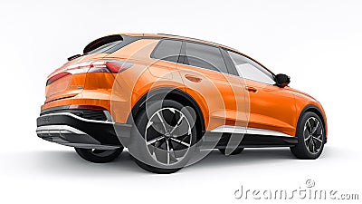 Berlin. Germany. March 11, 2024. Audi Q4 e-tron 2022. Orange modern electric SUV on a white background. A new advanced Cartoon Illustration