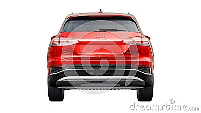 Berlin. Germany. March 11, 2024. Audi Q4 e-tron 2022. Red modern electric SUV on a white background. A new advanced Cartoon Illustration