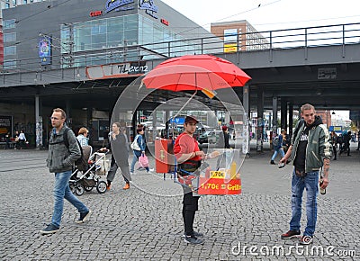 A Mobile Hot Dog Vendor Editorial Stock Photo