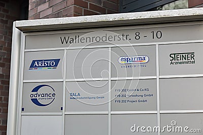 German generic pharmaceutical companies logos closeup in Berlin, Germany Editorial Stock Photo