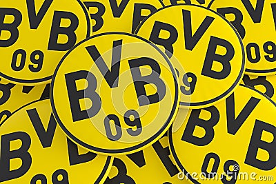 German Bundesliga Badges: Pile of BVB Logo Buttons, 3D Illustration Editorial Stock Photo