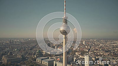 BERLIN, GERMANY - OCTOBER 21, 2018. Aerial view of famous Berliner Fernsehturm or Television Tower Editorial Stock Photo