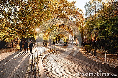 BERLIN, GERMANY - OCTOBER 28, 2012: Berlin Cityscape Autumn View With Sunlight and Trees. Beautiful Shadows. Editorial Stock Photo
