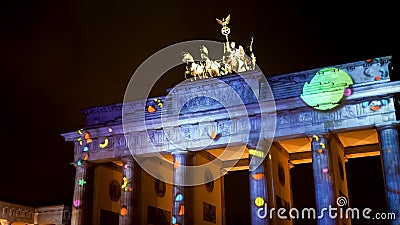 BERLIN, GERMANY OCTOBER, 7, 2017: side view of berlin`s brandenburg gate with love hearts projected onto it Editorial Stock Photo