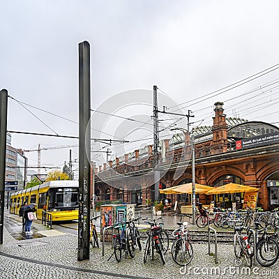 View to the historic arcades under the railway at the trendy quarter Hackescher Markt in downtown Berlin, Germany. Editorial Stock Photo