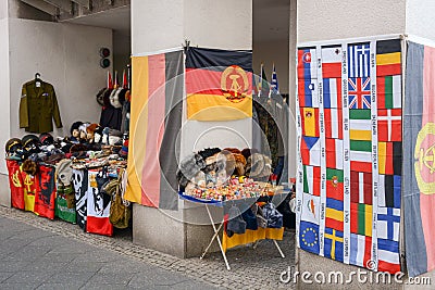 Berlin, Germany 05-11-2016 Souvenir stand, Checkpoint Charlie, former border crossing Editorial Stock Photo