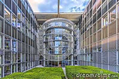 Berlin Germany 16th May 2018 view of one of the parliament buildings with its many glass windows and facades in the government sec Editorial Stock Photo