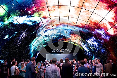 Berlin IFA Fair: Crowds looking at Oled TV Editorial Stock Photo