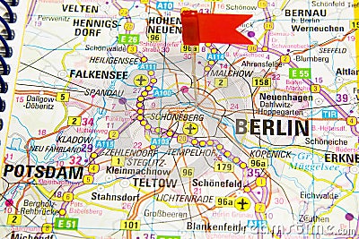 Berlin on the map of Germany Stock Photo