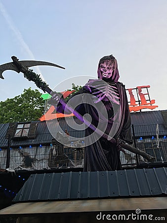 Spooky Skeleton with a Scythe - Ghost Train Puppet/Animatronic on German Funfair Editorial Stock Photo