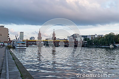 BERLIN - OCTOBER 19, 2016: OberbaumbrÃ¼cke bridge seen from East Side Gallery Editorial Stock Photo