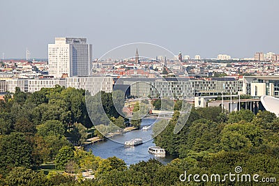 Berlin park with boats on river Stock Photo