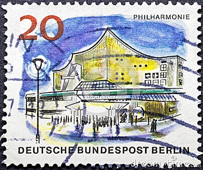 Berlin Philharmonic Hall in stamp Editorial Stock Photo