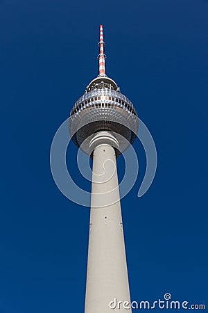 Berlin's television tower seen from its base Stock Photo