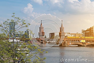 Berlin skyline, Oberbaum Bridge and river Spree panorama Stock Photo