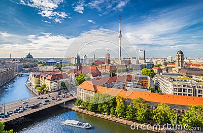 Berlin skyline with Spree river at sunset, Germany Editorial Stock Photo