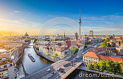 Berlin skyline with Spree river at sunset, Germany Editorial Stock Photo