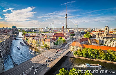 Berlin skyline with Spree river at sunset, Germany Stock Photo