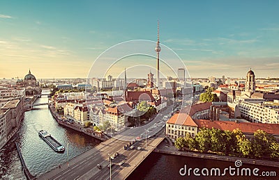 Berlin skyline with Spree river at sunset, Germany Stock Photo