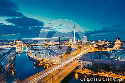 Berlin skyline with Spree river at sunset, Germany Stock Photo