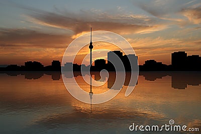 Berlin skyline at sunset Cartoon Illustration