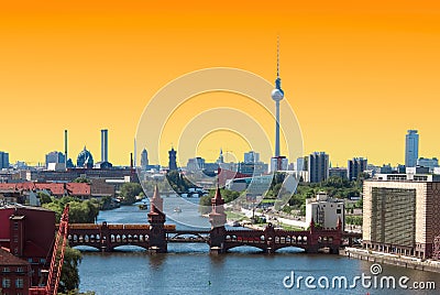 Berlin skyline sunset Stock Photo