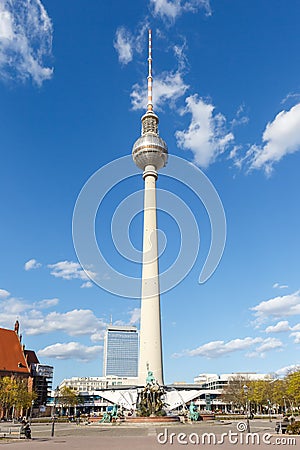 Berlin Skyline tv tower Alexanderplatz Alexander square portrait format in Germany Stock Photo