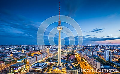 Berlin skyline with TV tower at night, Germany Stock Photo