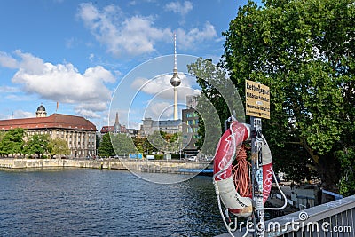 Berlin - the Spree river and Alexanderplatz tower Editorial Stock Photo
