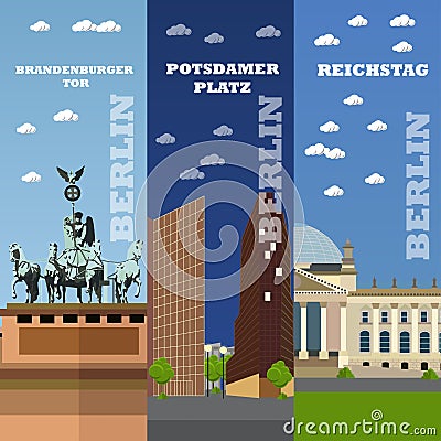 Berlin tourist landmark banners. Vector illustration with German famous buildings. Vector Illustration