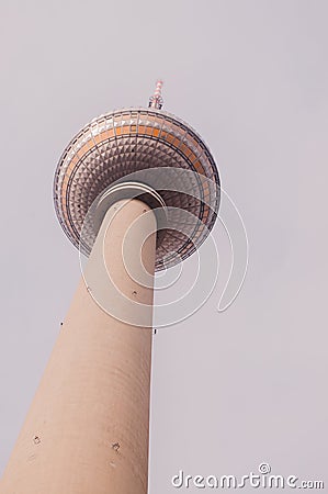 Berlin TV Tower seen from below Stock Photo