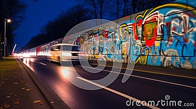 Berlin Wall at Blue Hour: A Canvas of Street Art and Graffiti Stock Photo