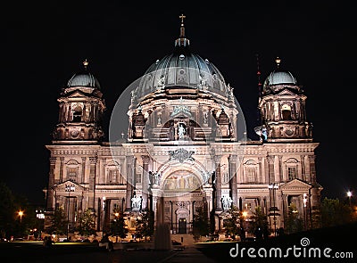 Berliner Dom at night Stock Photo