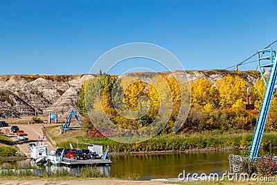 Berloit Ferry crossing the Red Deer River. Starland County Alberta Canada Editorial Stock Photo