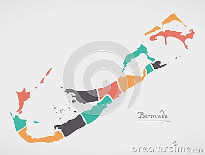 Bermuda Islands Map with states and modern round shapes Vector Illustration