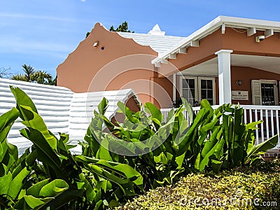 Bermuda Style Home Surrounded by Banana Leaves Editorial Stock Photo