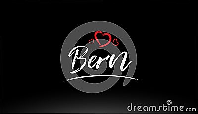 bern city hand written text with red heart logo Vector Illustration