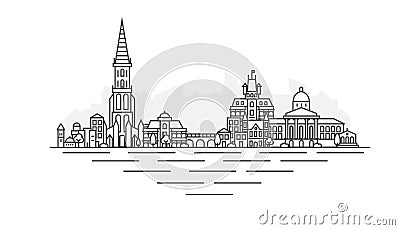 Bern City, Switzerland architecture line skyline illustration. Linear vector cityscape with famous landmarks, city Vector Illustration