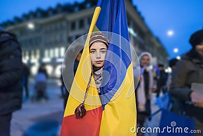 Bern, 10 february 2017. Protest in solidarity with the protest against the government in Bucharest Editorial Stock Photo