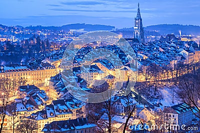 Bern Old Town snow covered in winter, Switzerland Stock Photo