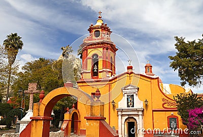 Church with trees in PeÃ±a de Bernal queretaro mexico IV Stock Photo