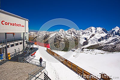 Bernina Mountain range from Corvatch peak in Swiss Alps Editorial Stock Photo