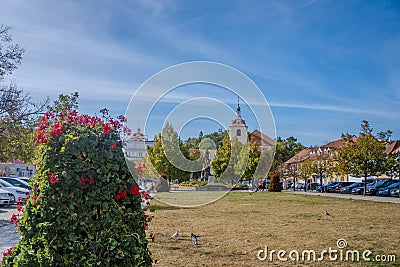 Beroun- Czech- 2 October 2023: baroque town hall and gothic Prague tower, Editorial Stock Photo