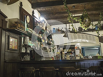 Beroun, Czech Republic, March 23, 2019: Interior of old rustic traditional brewery pub called Berounsky medved in Editorial Stock Photo