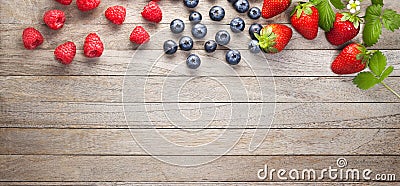 Berries Fruit Banner Wood Background Stock Photo