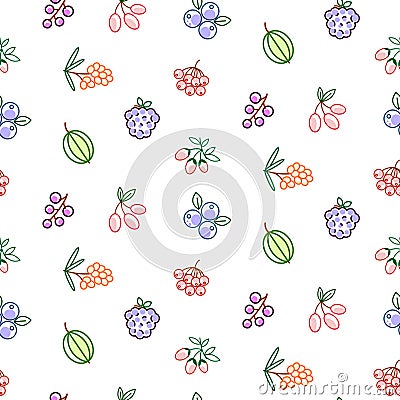 Berries seamless vector pattern. Food outline berry icons repeat wrap line style texture. Vector Illustration