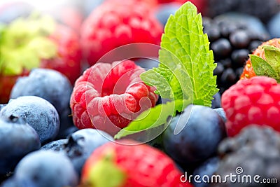 Berries. Various colorful berries background. Strawberry, raspberry, blackberry, blueberry closeup Stock Photo