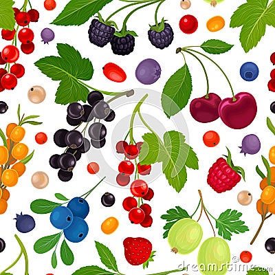 Berry Branch Seamless Pattern Design with Sweet Tasty Garden Crop Vector Template Vector Illustration