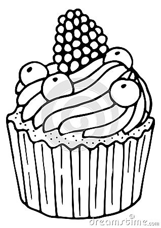 Berry cupcake icon. Hand drawn muffin sketch Vector Illustration